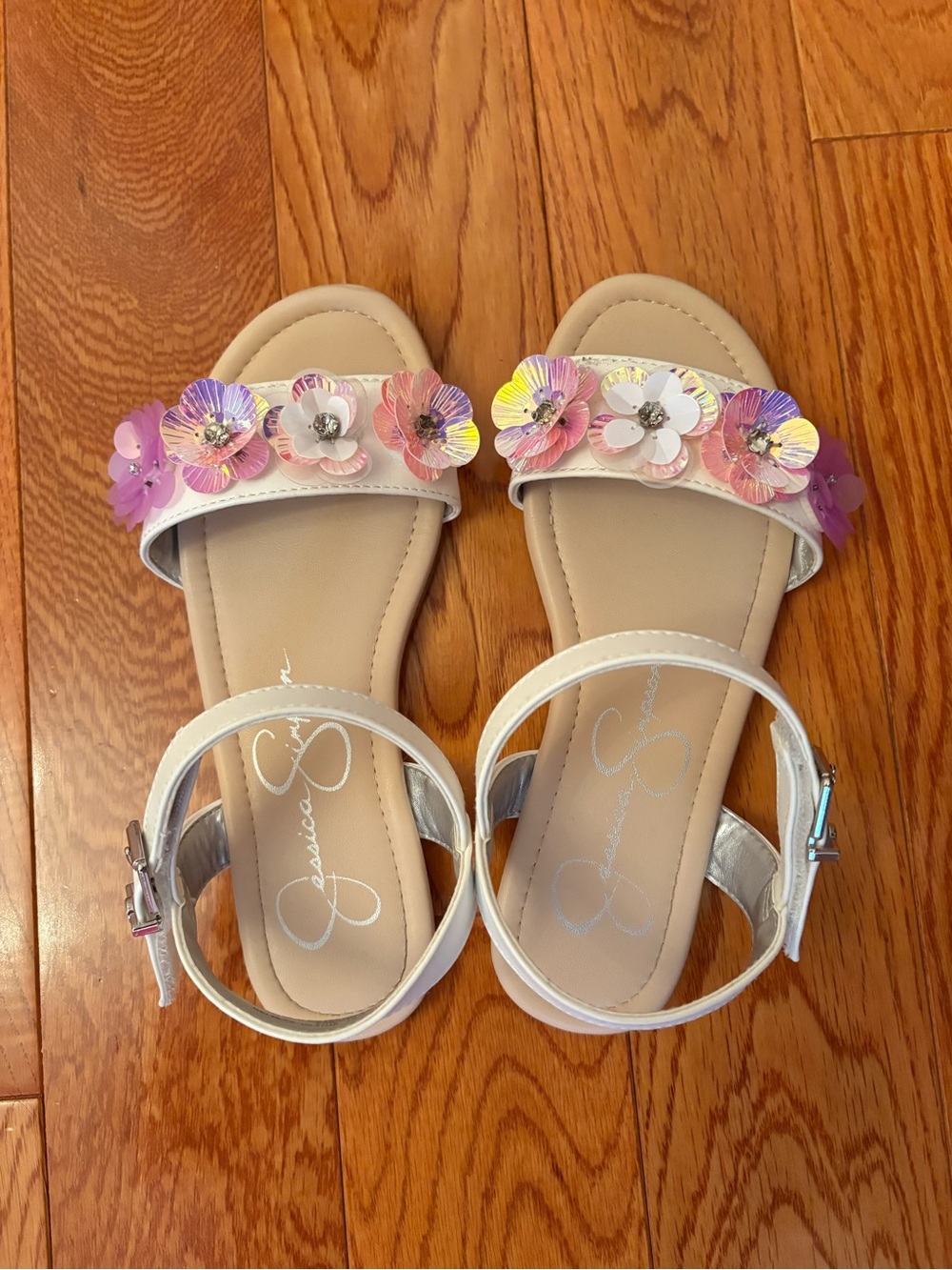 Jessica Simpson Pink Floral Sequin Slide Sandals